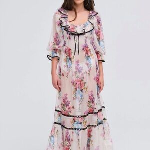 For Love And Lemons Floral Severine Maxi Dress - Pink and Cream